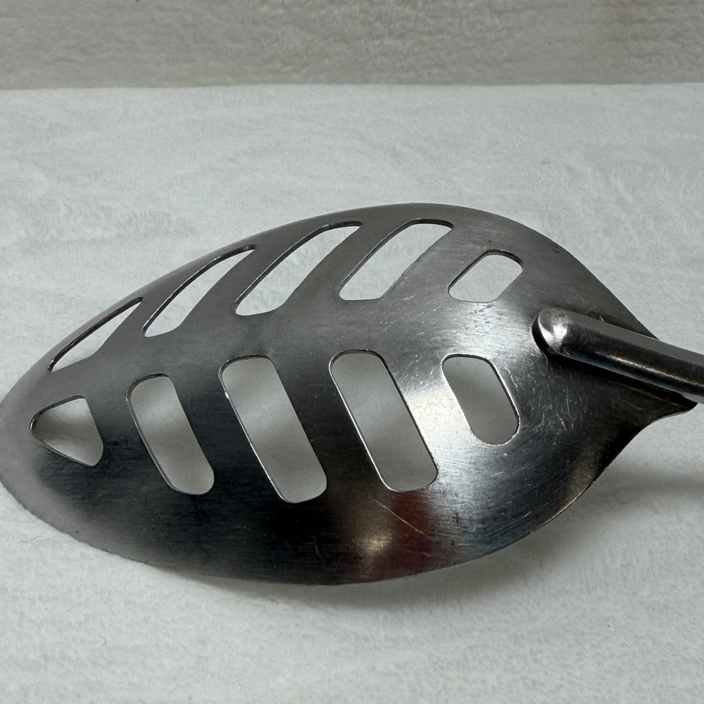 VTG Butterscotch Bakelite Ribbed Handle Stainless Steel Slotted Serving Spoon‎